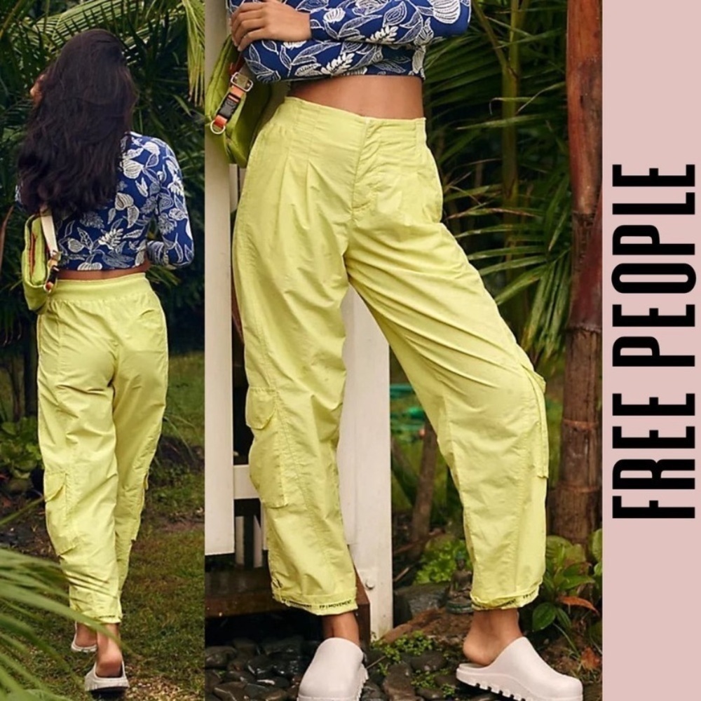New! Free People FP Movement mesmerize me cargo hiking pants yellow 20323